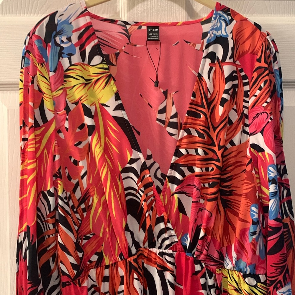 NEW SHEIN MAXI PATIO/PARTY DRESS SZ L WRAP TOP/REAL METAL BRACELET WRIST